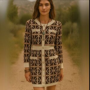 Alice Dudu Stretchy Thick Sweater Cream Midi Preppy Dress